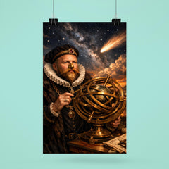 Tycho Brahe with brass armillary and comet poster 6