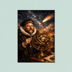 Tycho Brahe with brass armillary and comet poster 8