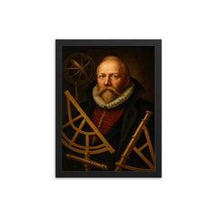 Tycho Brahe with brass instruments and artificial nose framed print on a plain backdrop in size 12"x16".