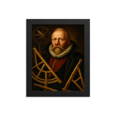 Tycho Brahe with brass instruments and artificial nose framed print on a plain backdrop in size 8"x10".