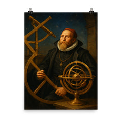 Tycho Brahe with brass observatory instruments poster on a plain backdrop in size 8"x10".