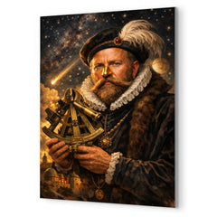 Tycho Brahe with golden nose and sextant metal print mockup