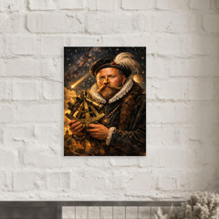Tycho Brahe with golden nose and sextant metal print mockup