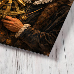 Tycho Brahe with golden nose and sextant metal print mockup