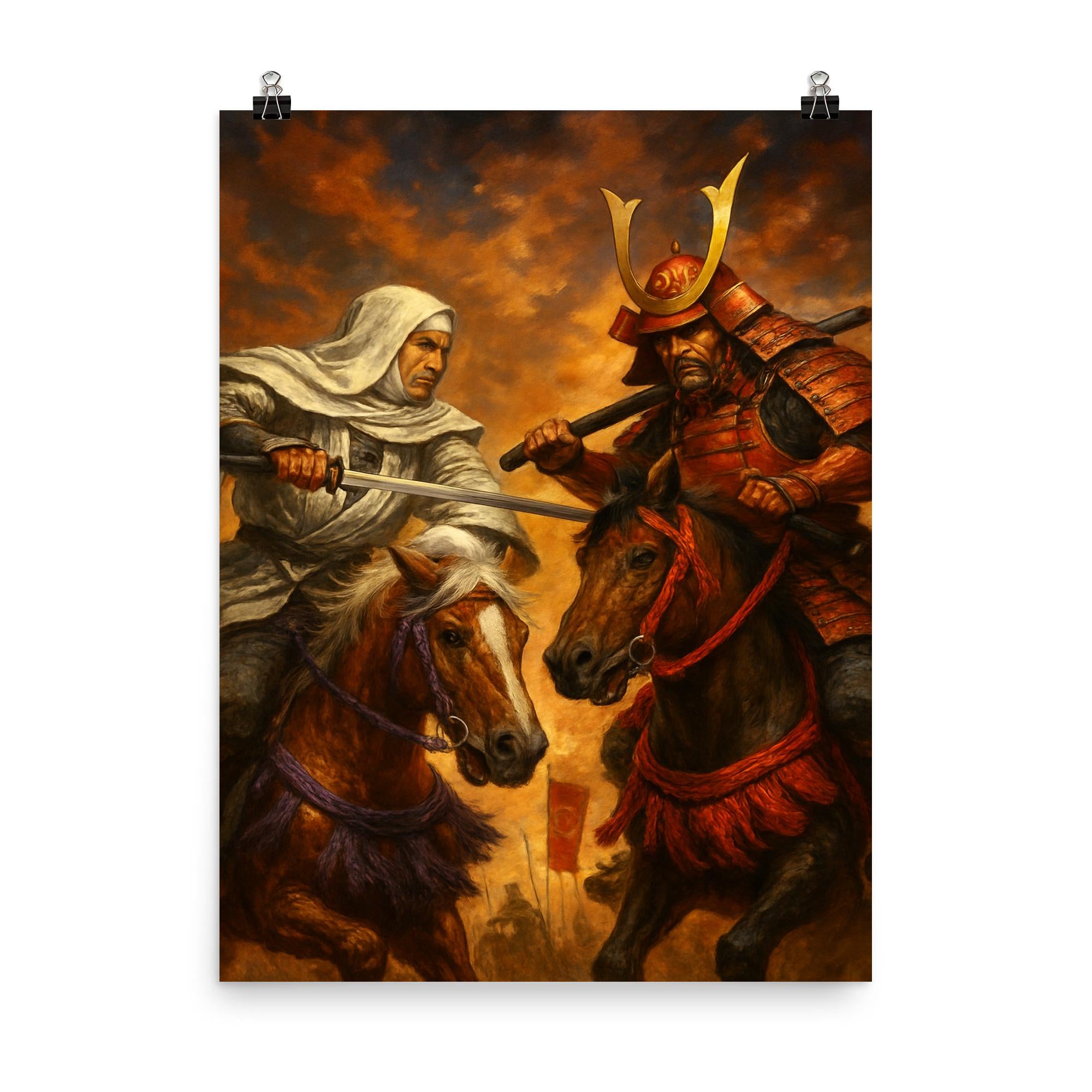 Uesugi Kenshin Confronting Takeda Shingen on Horseback Poster Print Wa ...
