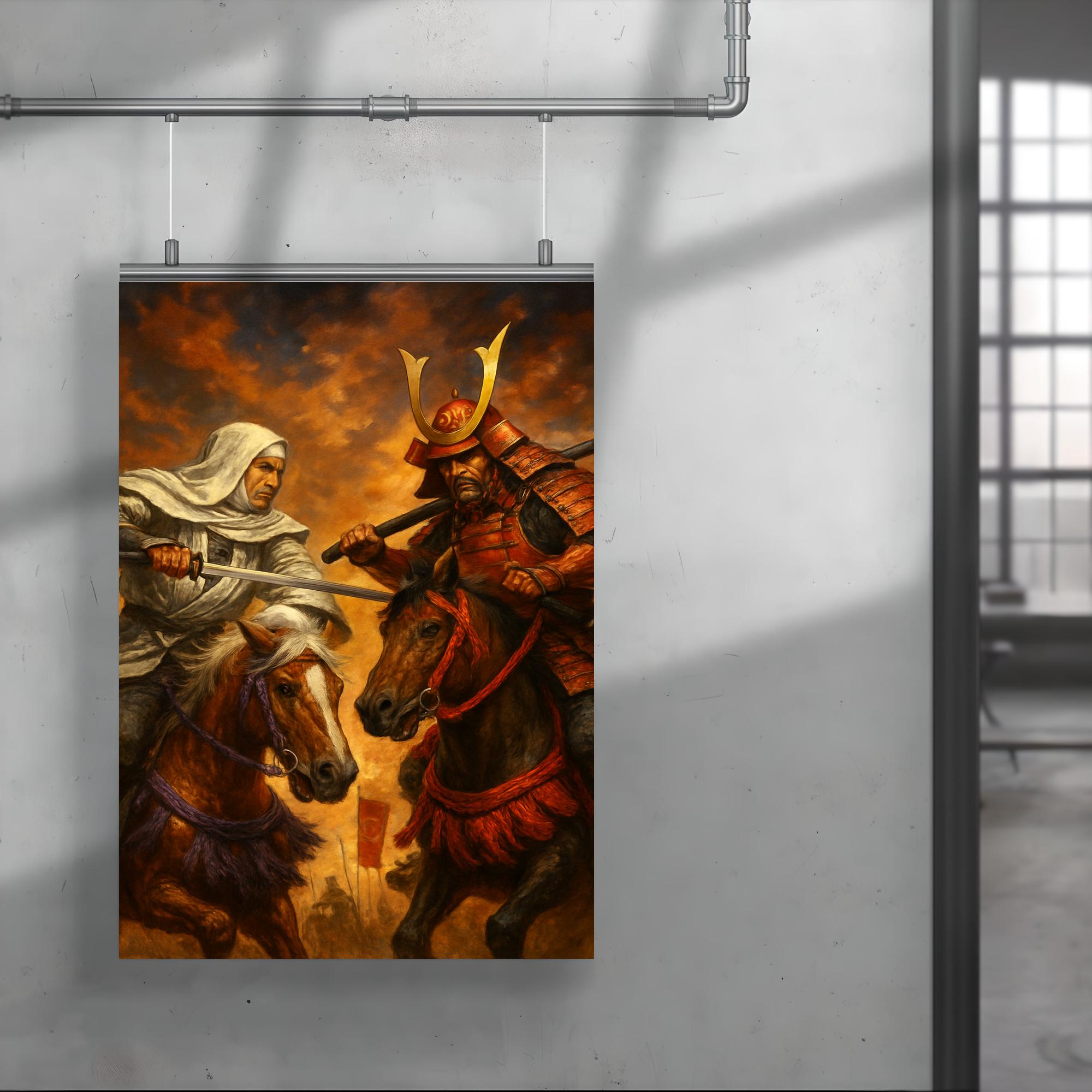 Uesugi Kenshin Confronting Takeda Shingen on Horseback Poster Print Wa ...