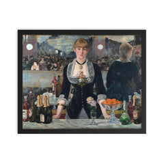 Un Bar aux Folies-Bergère by Édouard Manet framed print on a plain backdrop in size 16"x20".