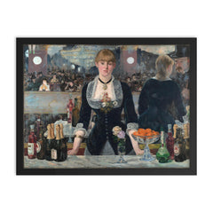 Un Bar aux Folies-Bergère by Édouard Manet framed print on a plain backdrop in size 18"x24".