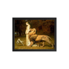 Una and the Lion by Briton Riviere framed print on a plain backdrop in size 12"x16".