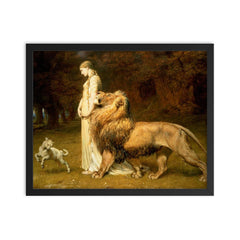 Una and the Lion by Briton Riviere framed print on a plain backdrop in size 16"x20".