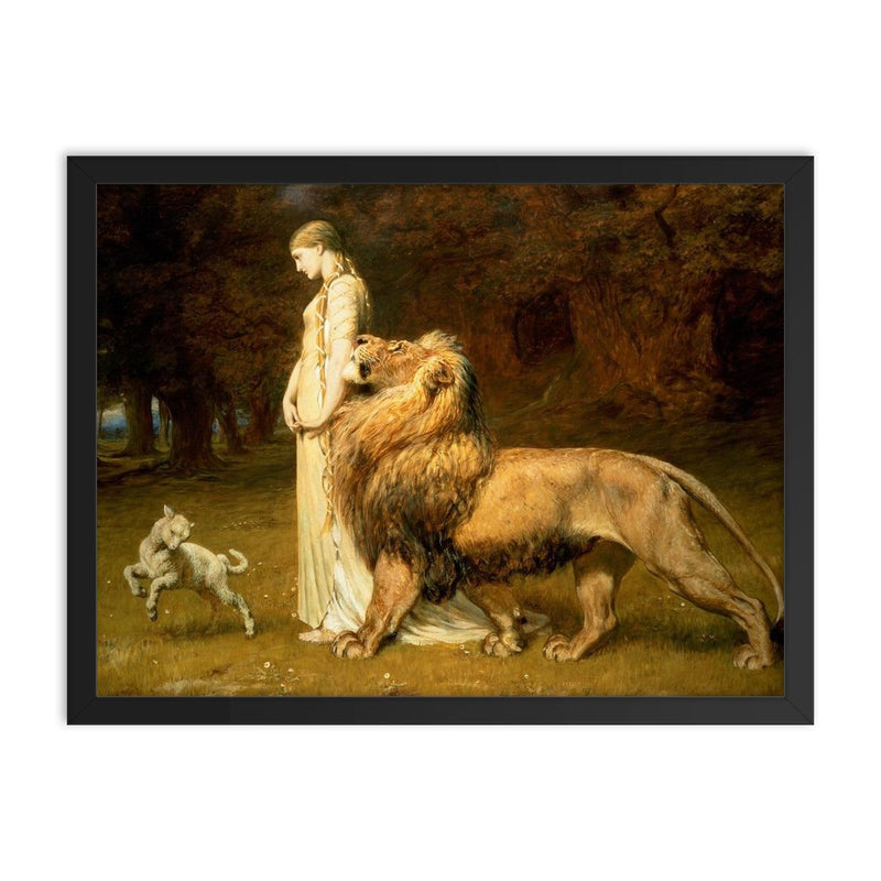 Una and the Lion by Briton Riviere framed print on a plain backdrop in size 18