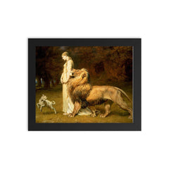 Una and the Lion by Briton Riviere framed print on a plain backdrop in size 8"x10".