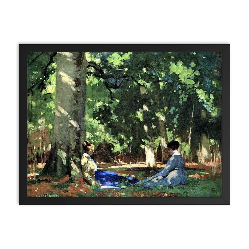 Under the Greenwood Tree by George Henry, 1909 framed print on a plain backdrop in size 18