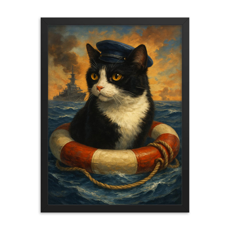 Unsinkable Sam framed print on a plain backdrop in size 18