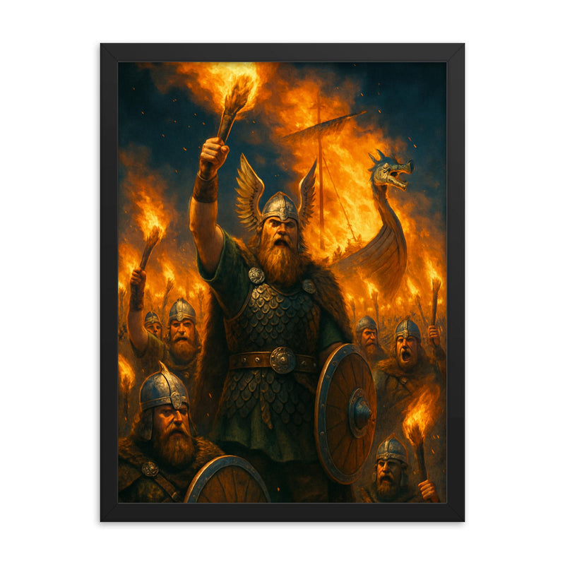 Up Helly Aa Fire Festival Shetland Scotland framed print on a plain backdrop in size 18