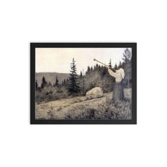 Up in the Hills by Theodor Kittelsen, 1900 framed print on a plain backdrop in size 12"x16".