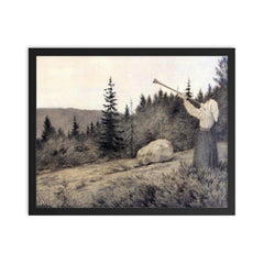 Up in the Hills by Theodor Kittelsen, 1900 framed print on a plain backdrop in size 16"x20".