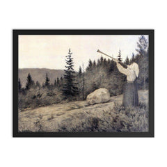 Up in the Hills by Theodor Kittelsen, 1900 framed print on a plain backdrop in size 18"x24".