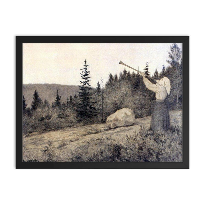 Up in the Hills by Theodor Kittelsen, 1900 framed print on a plain backdrop in size 18