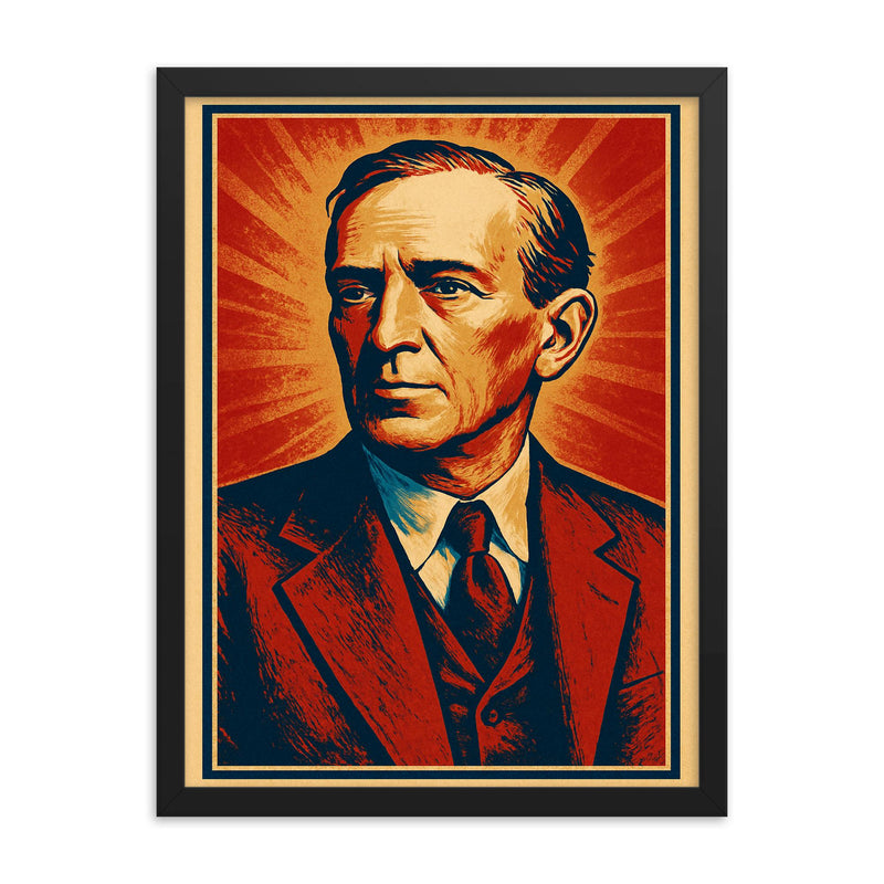 Upton Sinclair framed print on a plain backdrop in size 18
