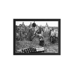 US Marine Colonel Francis Fenton Conducting the Funeral of His Son Private First Class Mike Fenton, Okinawa, 1945 framed print on a plain backdrop in size 12"x16".