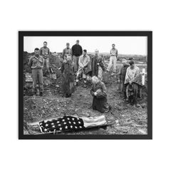US Marine Colonel Francis Fenton Conducting the Funeral of His Son Private First Class Mike Fenton, Okinawa, 1945 framed print on a plain backdrop in size 16"x20".