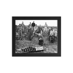 US Marine Colonel Francis Fenton Conducting the Funeral of His Son Private First Class Mike Fenton, Okinawa, 1945 framed print on a plain backdrop in size 8"x10".