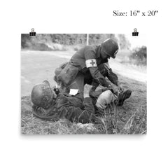 US Medic Providing First Aid to Wounded German Soldier, France 1944 poster 2