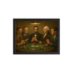 US Presidents playing poker framed print on a plain backdrop in size 12"x16".