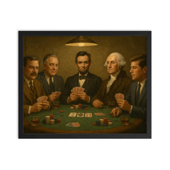 US Presidents playing poker framed print on a plain backdrop in size 16"x20".