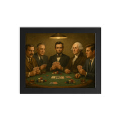 US Presidents playing poker framed print on a plain backdrop in size 8"x10".