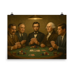 US Presidents playing poker poster on a plain backdrop in size 8"x10".
