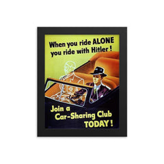 US Propaganda Poster, 1943 framed print on a plain backdrop in size 8"x10".