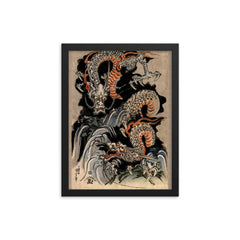 Utagawa Kuniyoshi Dragon - Japanese Mythology Ukiyo-e Woodblock Yokai Folklore Art framed print on a plain backdrop in size 12"x16".