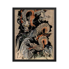 Utagawa Kuniyoshi Dragon - Japanese Mythology Ukiyo-e Woodblock Yokai Folklore Art framed print on a plain backdrop in size 16"x20".