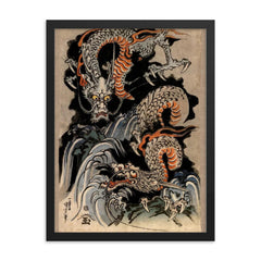 Utagawa Kuniyoshi Dragon - Japanese Mythology Ukiyo-e Woodblock Yokai Folklore Art framed print on a plain backdrop in size 18"x24".