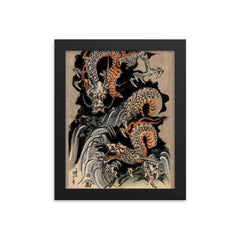 Utagawa Kuniyoshi Dragon - Japanese Mythology Ukiyo-e Woodblock Yokai Folklore Art framed print on a plain backdrop in size 8"x10".