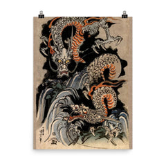 Utagawa Kuniyoshi Dragon - Japanese Mythology Ukiyo-e Woodblock Yokai Folklore Art poster on a plain backdrop in size 8"x10".