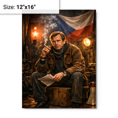 Vaclav Havel backstage before Velvet Revolution speech metal print on a plain backdrop in size 12"x16".