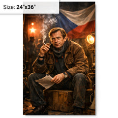 Vaclav Havel backstage before Velvet Revolution speech metal print on a plain backdrop in size 24"x36".