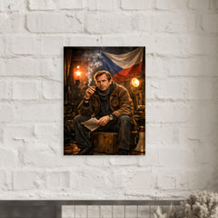 Vaclav Havel backstage before Velvet Revolution speech metal print mockup