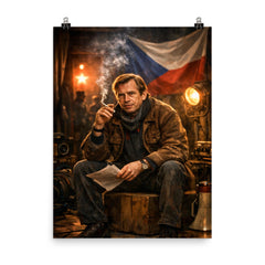 Vaclav Havel backstage before Velvet Revolution speech poster on a plain backdrop in size 8"x10".