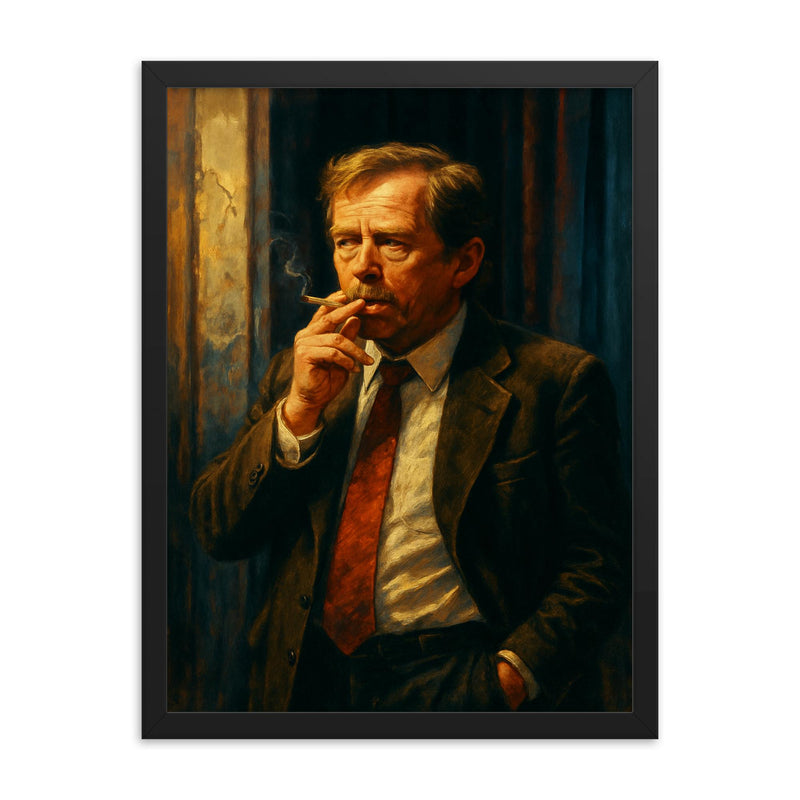 Vaclav Havel backstage before velvet speech framed print on a plain backdrop in size 18