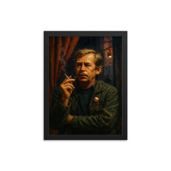 Vaclav Havel backstage during Velvet Revolution framed print on a plain backdrop in size 12"x16".