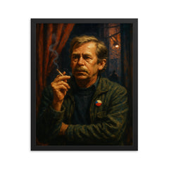 Vaclav Havel backstage during Velvet Revolution framed print on a plain backdrop in size 16"x20".