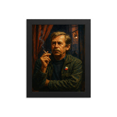 Vaclav Havel backstage during Velvet Revolution framed print on a plain backdrop in size 8"x10".