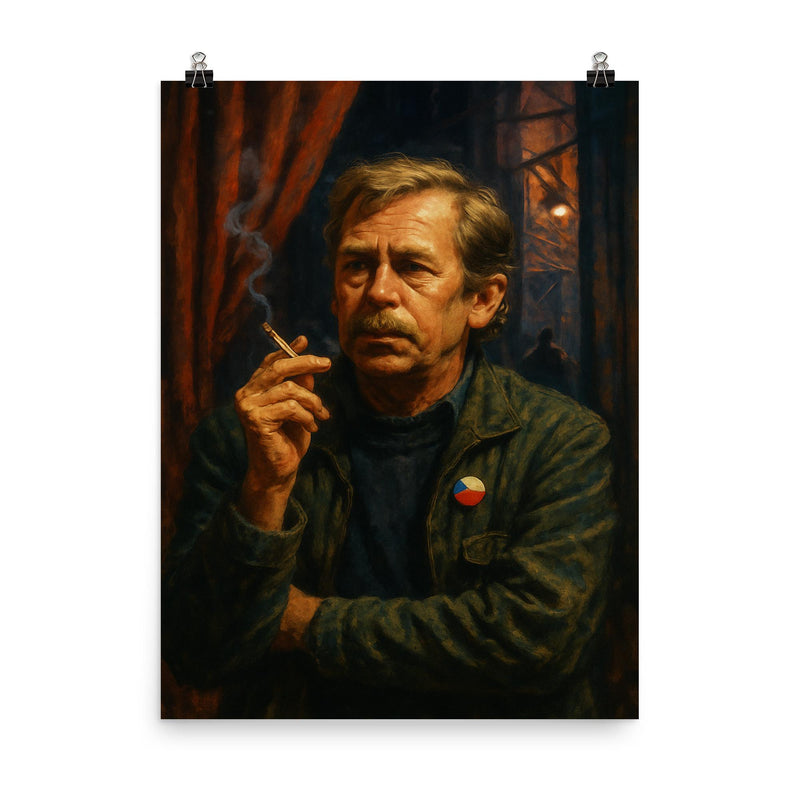 Vaclav Havel backstage during Velvet Revolution poster on a plain backdrop in size 8