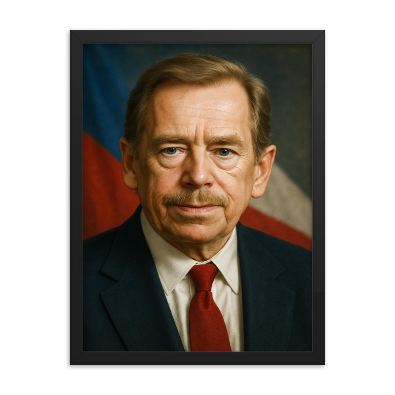 Vaclav Havel portrait framed print on a plain backdrop in size 18