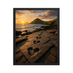 Valentia Island Tetrapod Trackway Ireland framed print on a plain backdrop in size 16"x20".