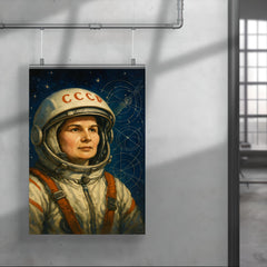 Valentina Tereshkova among stars and mission schematics poster 4